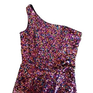 Alex Eve Womens Multicolor Sequin One Shoulder Mini Cocktail Dress Size 12 NEW